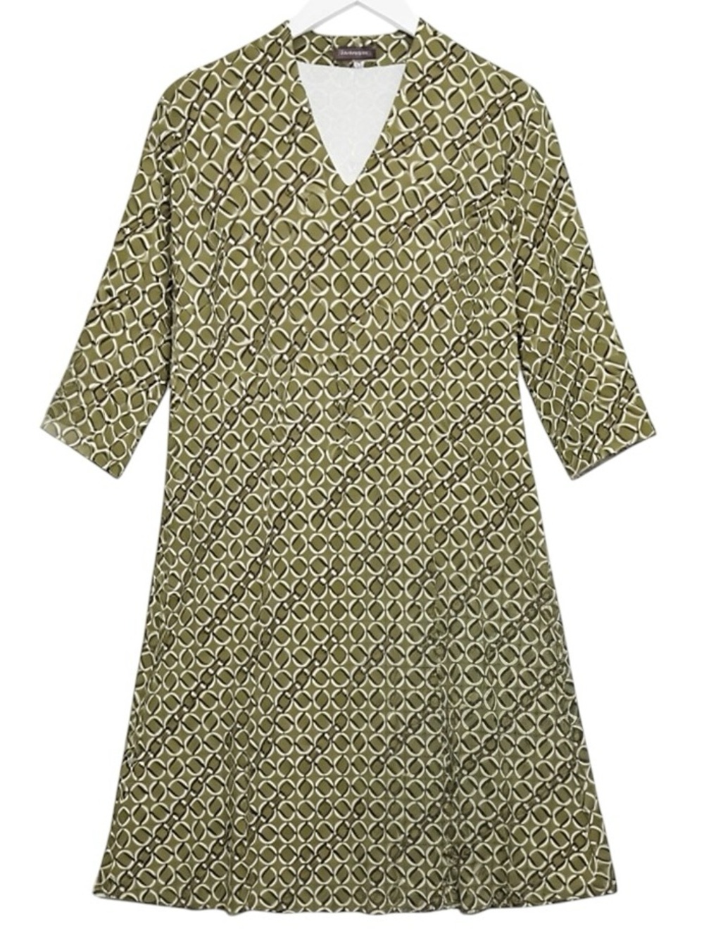 J. McLaughlin Chain Printed Olive Green Dress Size Large Career Equestrian